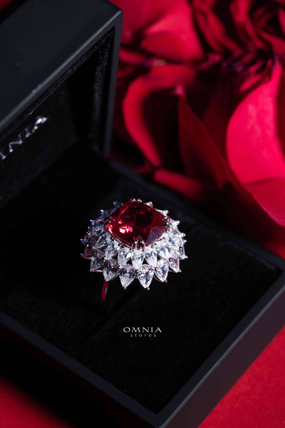 Omnia Thalia Red Ring 92.5 Silver in High Quality Simulated diamonds - OMNIASTORES UAE