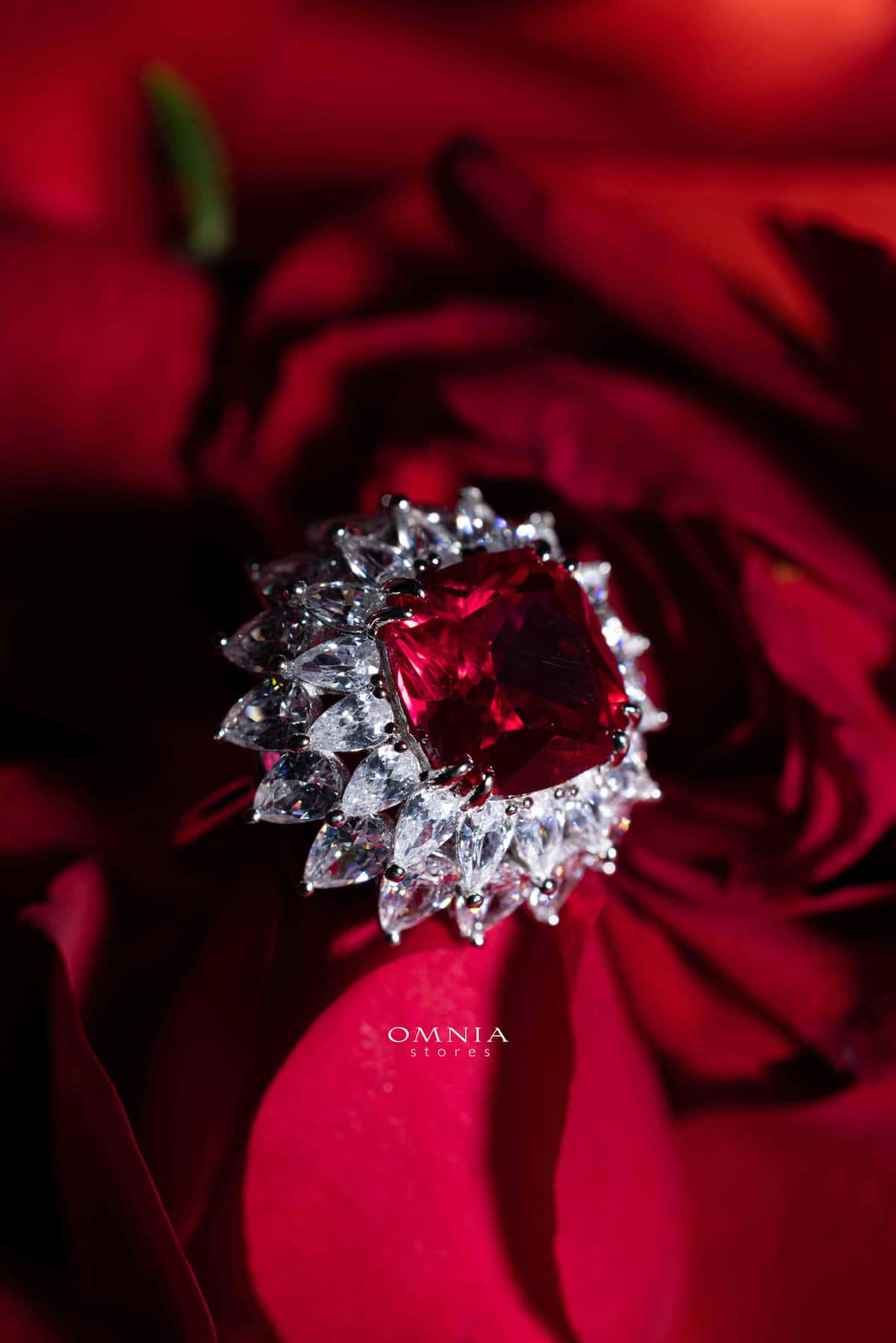 Omnia Thalia Red Ring 92.5 Silver in High Quality Simulated diamonds - OMNIASTORES UAE