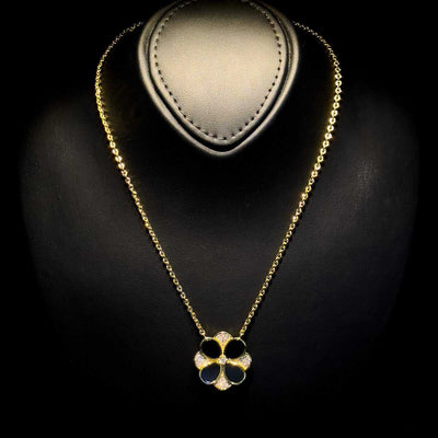 Omnia Hina Necklace Only in Black Agate Stone in High Quality Zircon Stone in Rhodium Plated