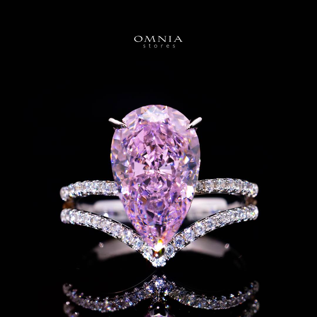Omnia Zahina Pink and White Silver Ring With High Quality Certified Lab Crafted Stones In 925 Silver