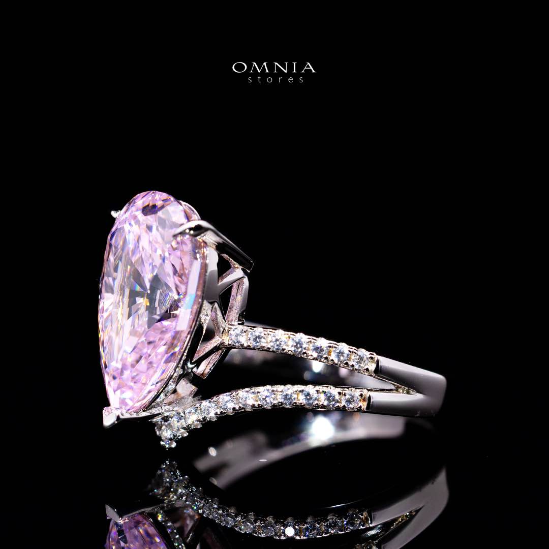 Omnia Zahina Pink and White Silver Ring With High Quality Certified Lab Crafted Stones In 925 Silver