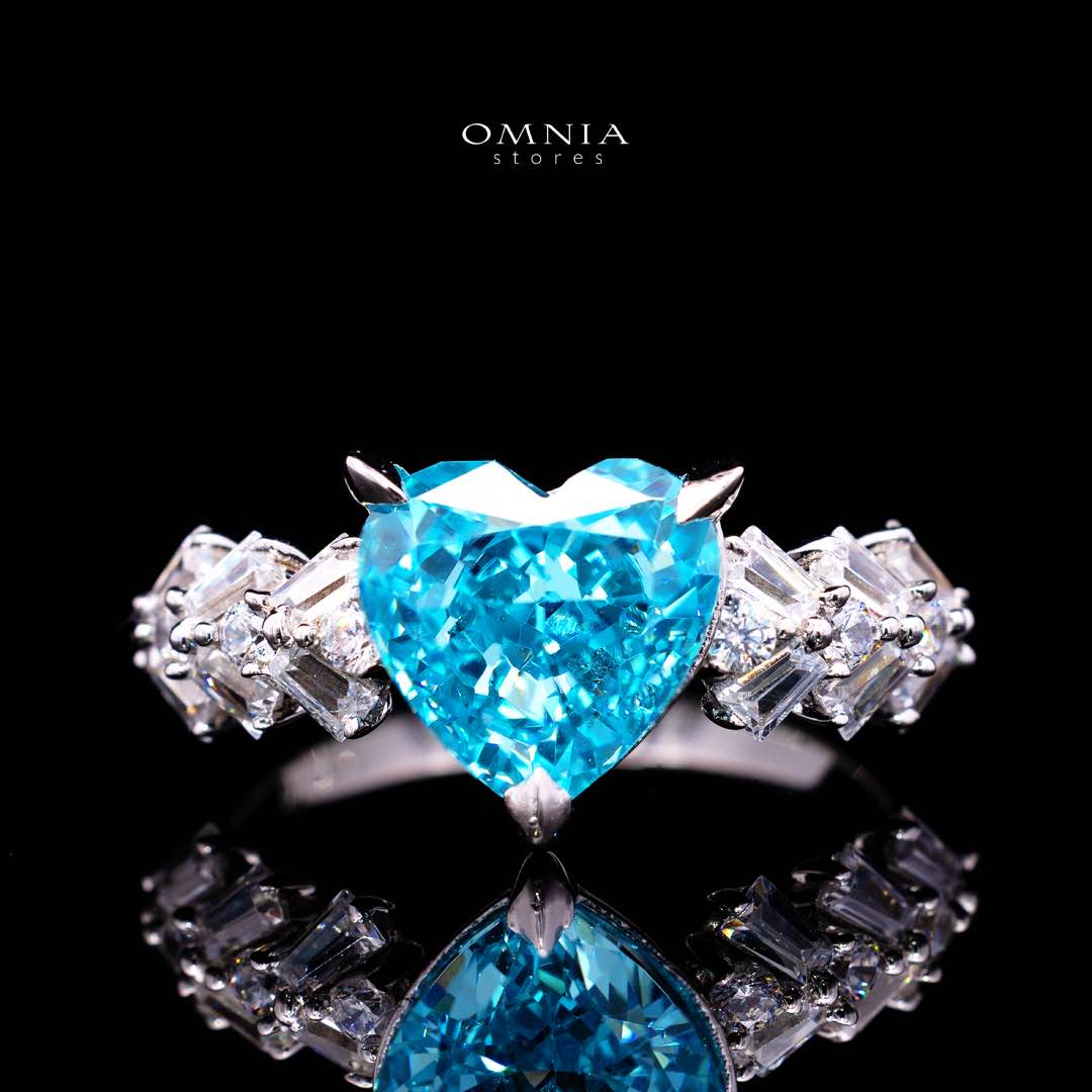 Omnia Saby Heart Sky Blue Heart Ring With High Quality Certified Lab Crafted Stones In 925 Silver