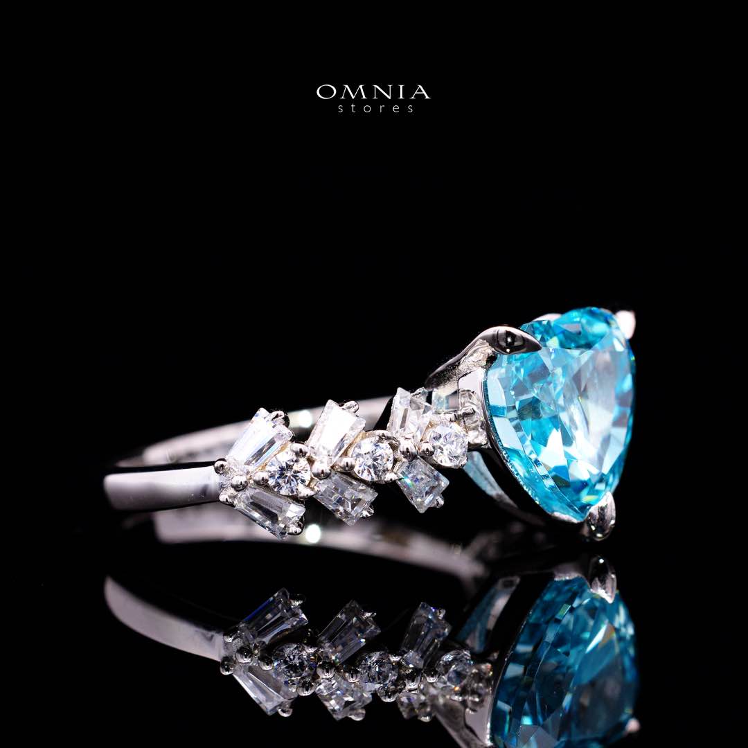 Omnia Saby Heart Sky Blue Heart Ring With High Quality Certified Lab Crafted Stones In 925 Silver