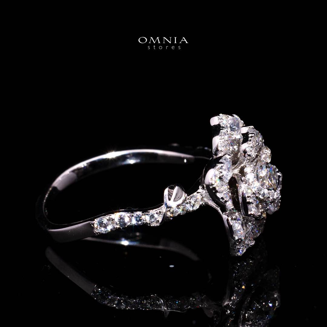 Omnia Haniya White Rose Ring In 925 Silver High Quality Certified Lab Crafted Stones