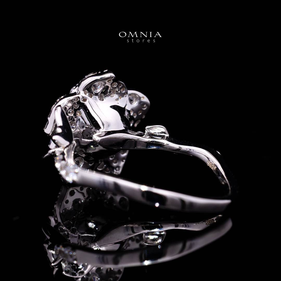 Omnia Haniya White Rose Ring In 925 Silver High Quality Certified Lab Crafted Stones