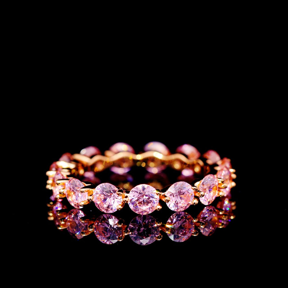 Jemima Pink Eternity Ring with Certificate | High-Quality Simulated Diamonds in 925 Sterling Silver, Gold-Plated