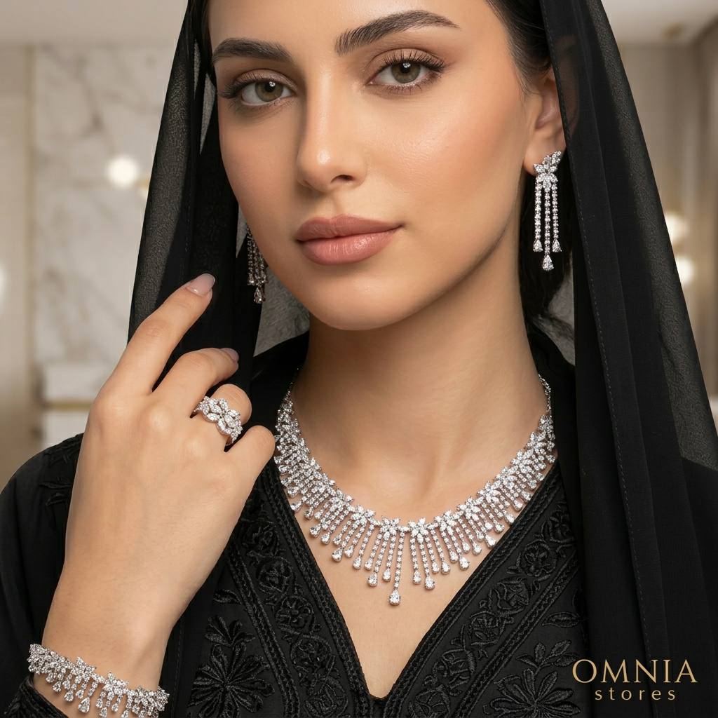 Omnia Kawthar White Luxury Bridal Full Set in High Quality Zircon Stones