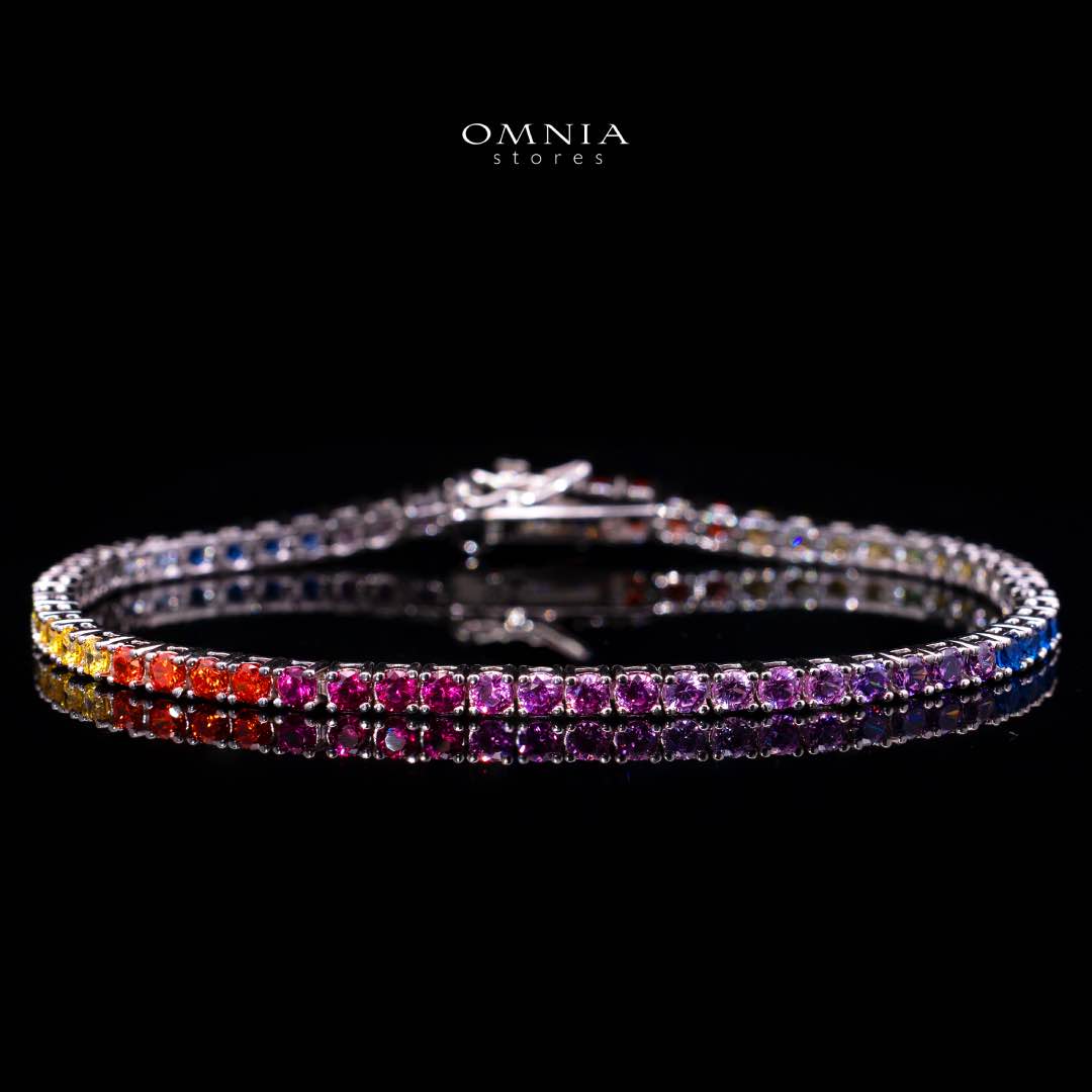 Omnia Tasneem Multi-Colored Tennis Bracelet 2.5mm in 92.5 Silver with High-Quality Simulated Diamonds