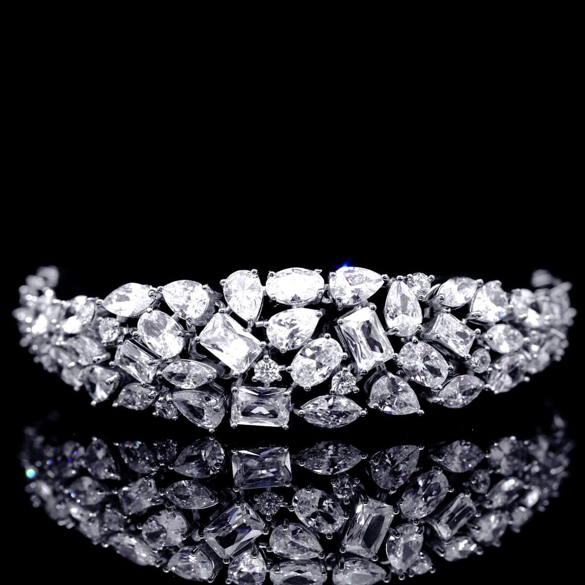 Lailah White Luxury Bridal Bracelet with High-Quality Zircon Stones Rhodium-Plated Finish