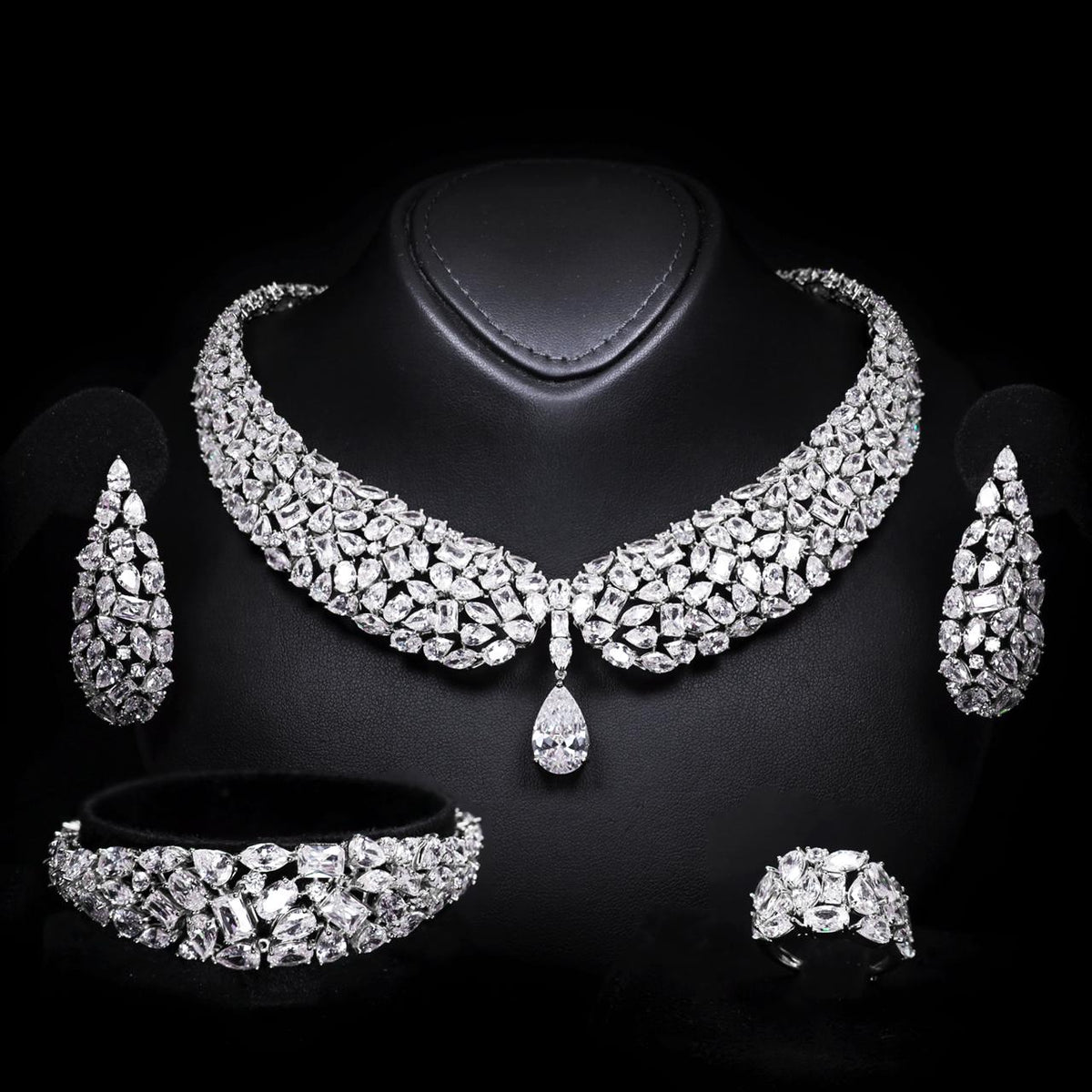 Lailah White Luxury Bridal Full Set with High-Quality Zircon Stones Rhodium-Plated Finish