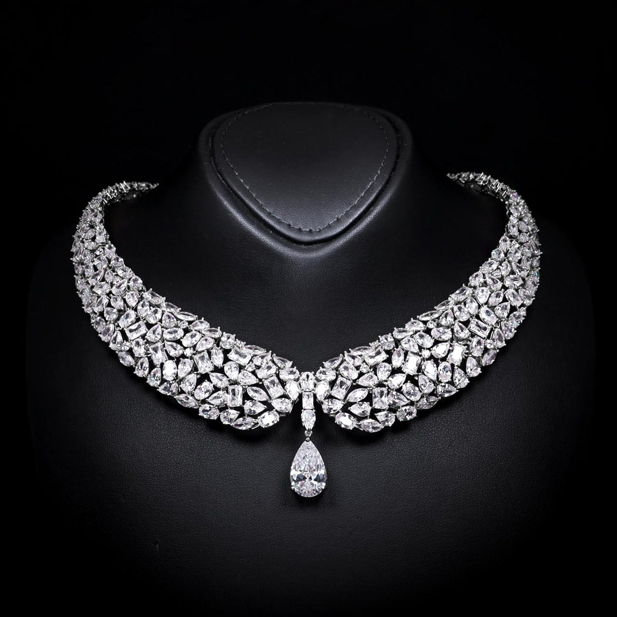 Lailah White Luxury Bridal Necklace with High-Quality Zircon Stones Rhodium-Plated Finish