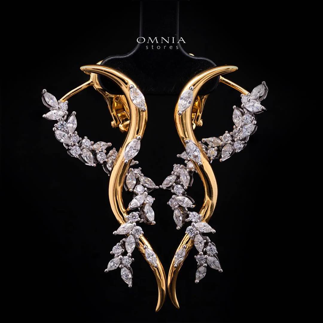 Lucille Gold-Plated Drop Vine Earrings in 925 Silver with Premium Zircon Stones