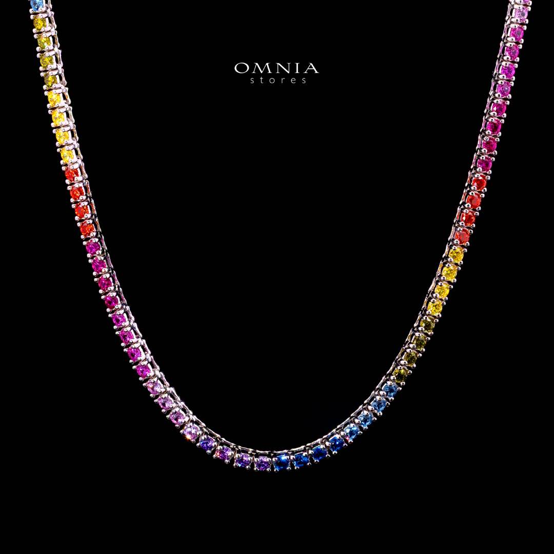 قلادة تنس متعددة الألوان من Omnia Saleen مقاس 2.5 مم من الفضة عيار 925 مرصعة بألماس المحاكي عالي الجودة