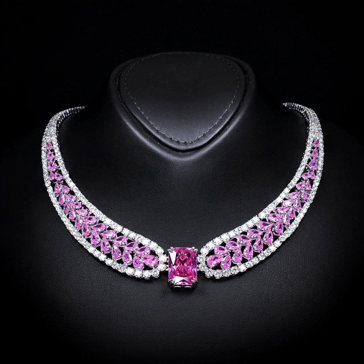 Nadirra Pink Luxury Bridal Necklace with High-Quality Zircon Stones Premium Rhodium Plating