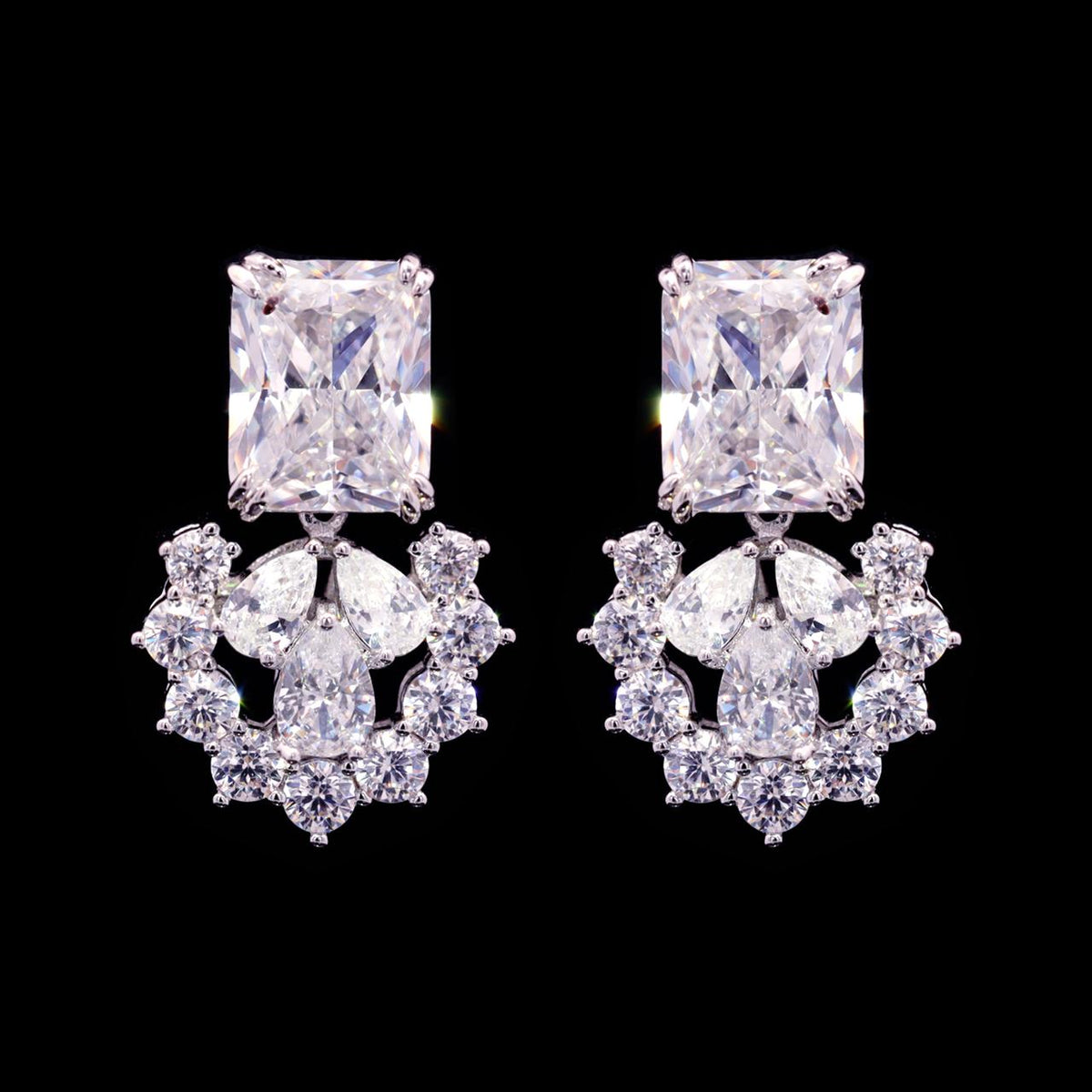 Nadirra White Luxury Bridal Earring with High-Quality Zircon Stones Premium Rhodium Plating