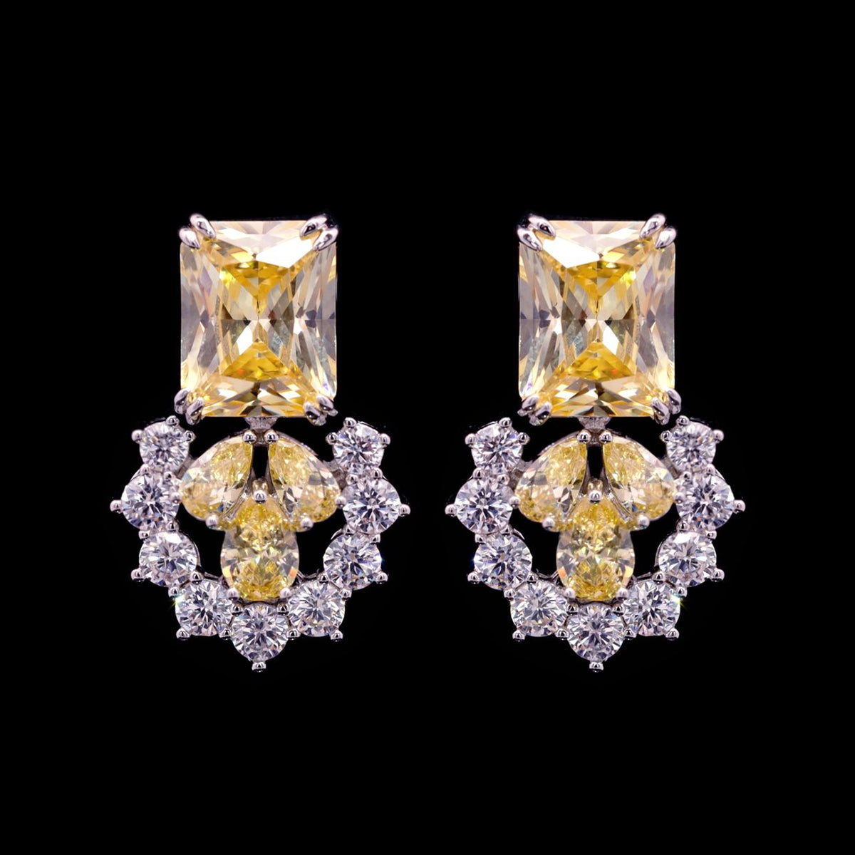 Nadirra Yellow Luxury Bridal Earring with High-Quality Zircon Stones Premium Rhodium Plating