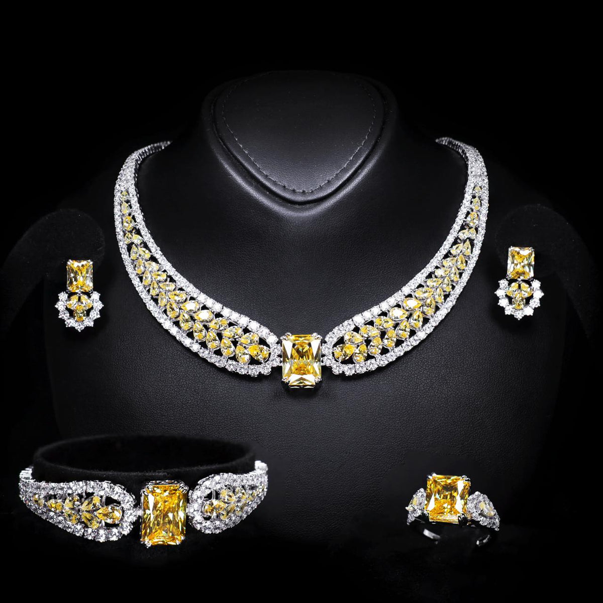 Nadirra Yellow Luxury Bridal Full Set with High-Quality Zircon Stones Premium Rhodium Plating