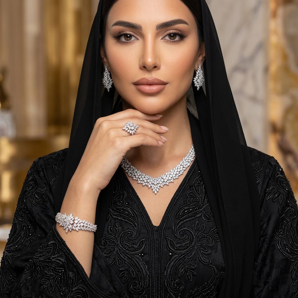 Omnia Naziha White Bridal Full Set in 925 Silver High Quality Simulated Diamonds
