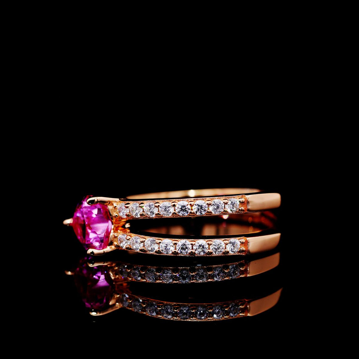 Nimah Pink Heart-Shaped Ring with Certificate | High-Quality Simulated Diamonds in 925 Sterling Silver, Rose Gold-Plated left