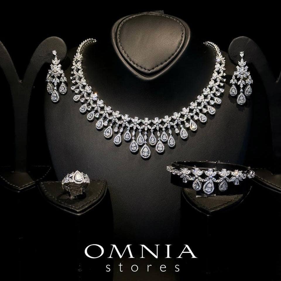 Omnia Ayla White Bridal Full Set in High-Quality Zircon Stone Rhodium Plated - OMNIASTORES UAE