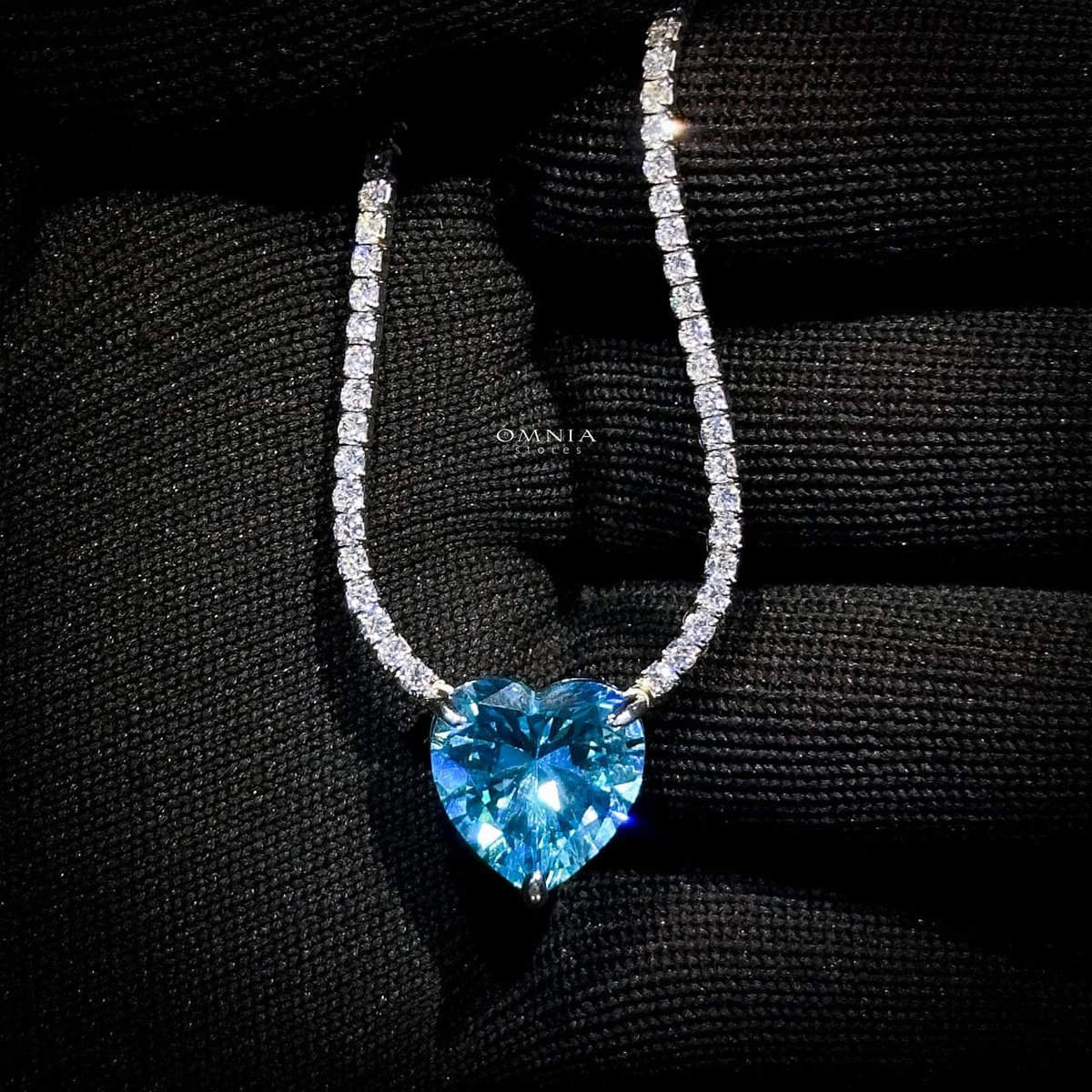 Omnia Heart Sky Blue Necklace 925 Pure Silver Jewelry in High Quality Simulated Diamonds - OMNIASTORES UAE