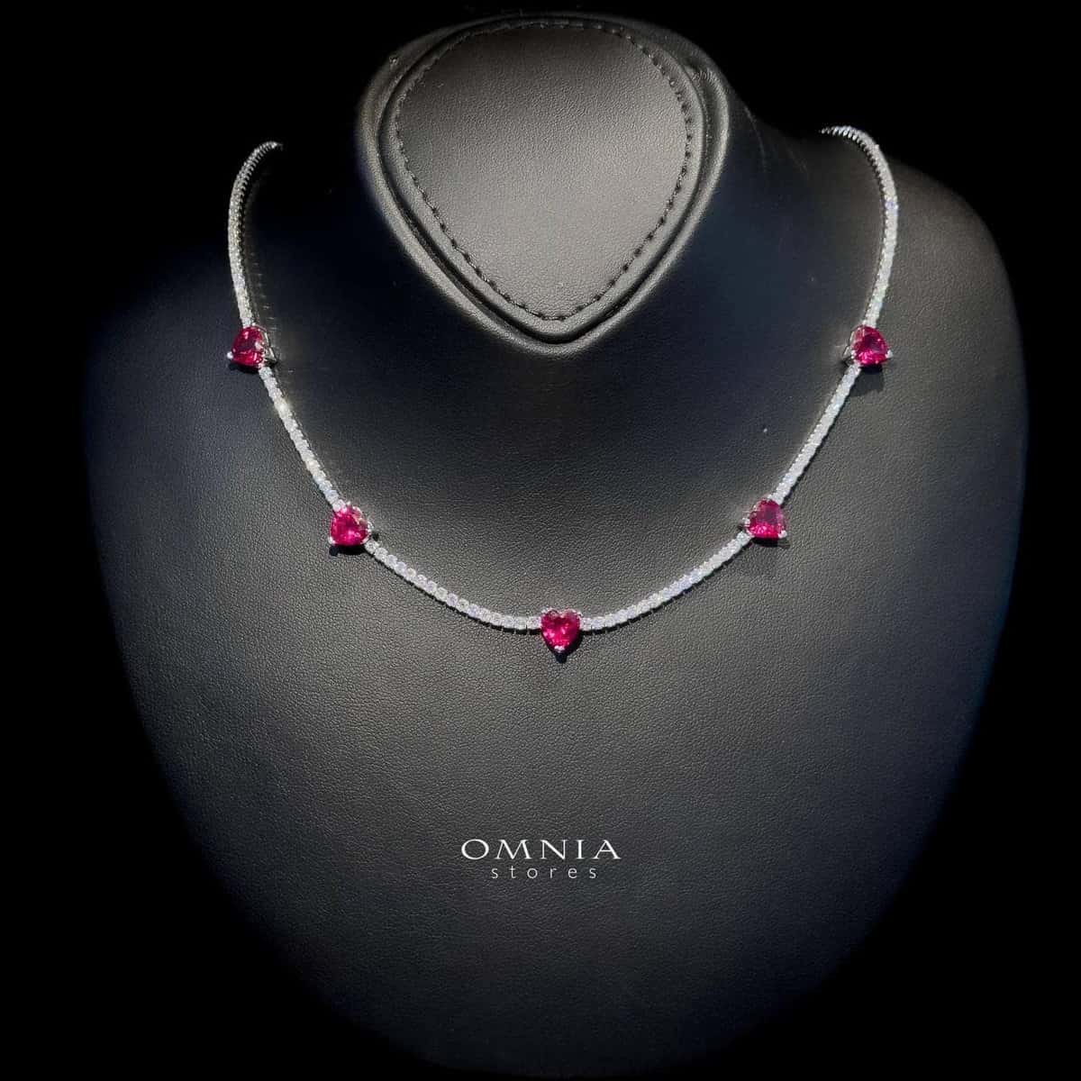 Omnia Louise Red Necklace 92.5 Silver In High Quality Simulated diamonds - OMNIASTORES UAE