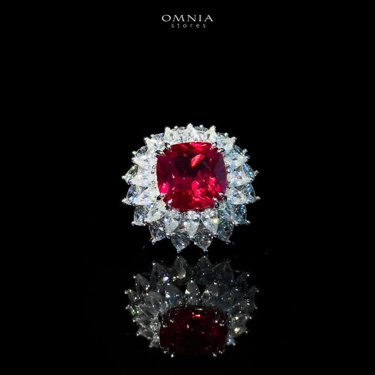 Omnia Thalia Red Ring 92.5 Silver in High Quality Simulated diamonds - OMNIASTORES UAE