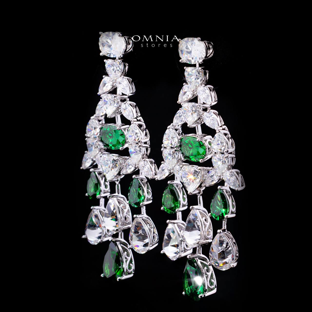 Kinza Green and White Earring with High Premium Signature Stones and Certificate in 925 Silver