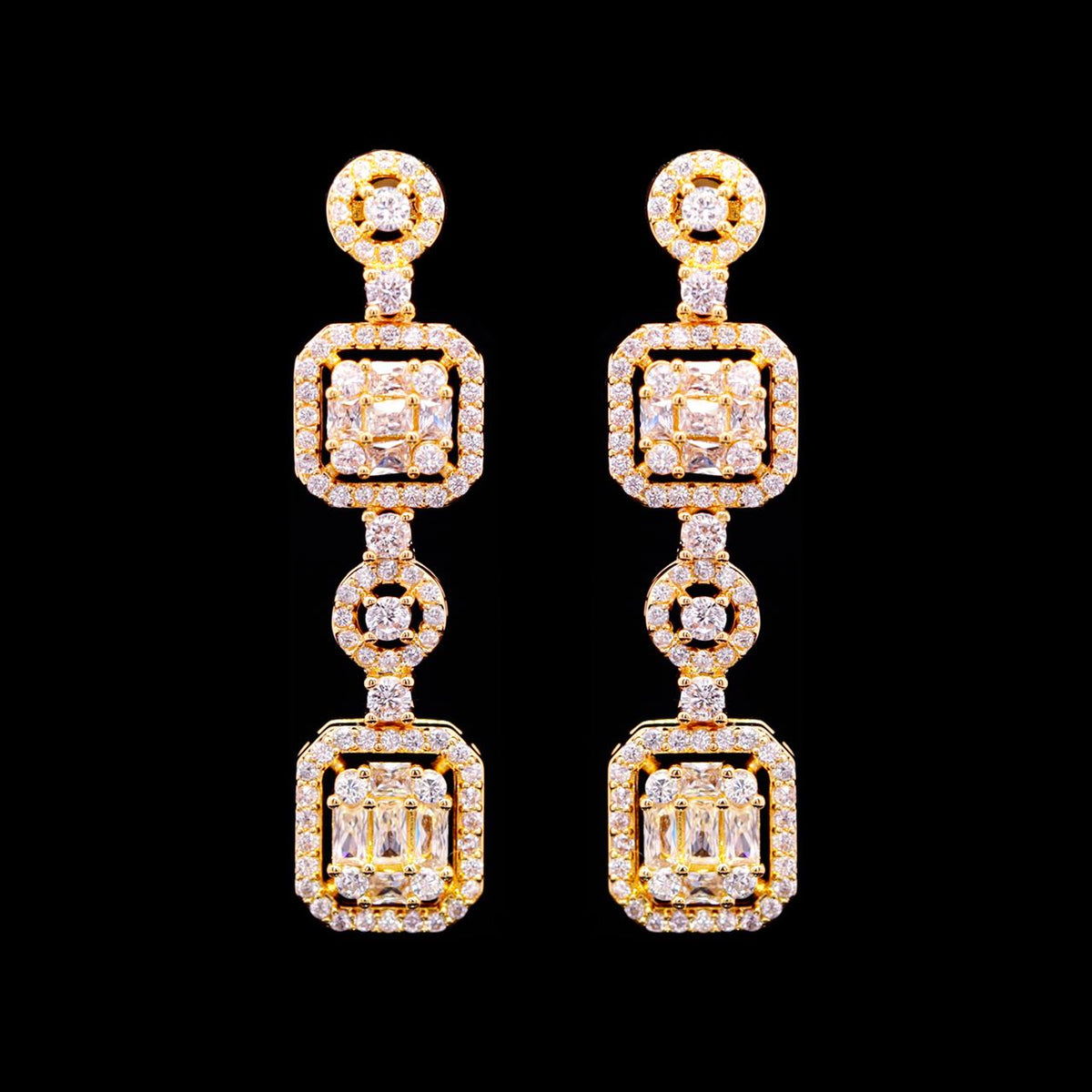 Reena Gold Luxury Bridal Earring with High-Quality Zircon Stones Rhodium Plated