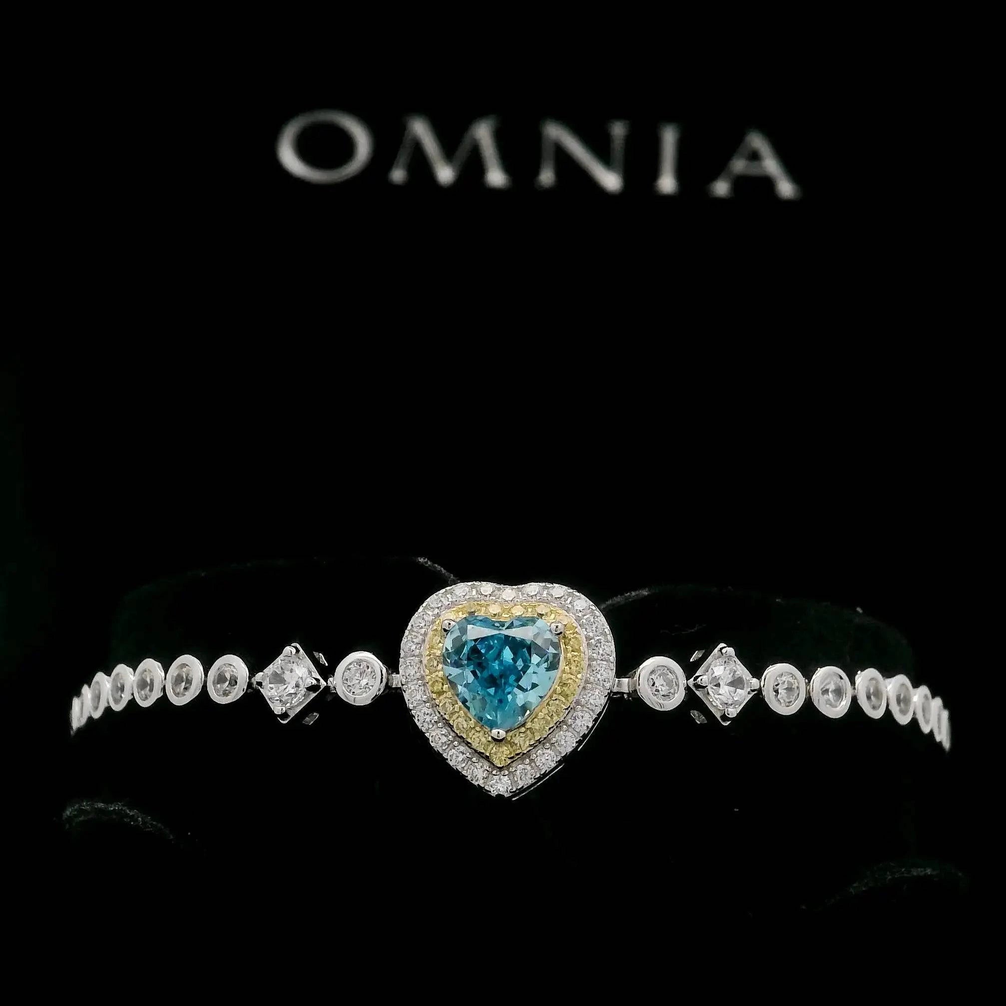 Omnia Almas Blue Heart Radiance Tennis Bracelet in 92.5 Silver with High Quality Simulated Diamonds - OMNIASTORES UAE