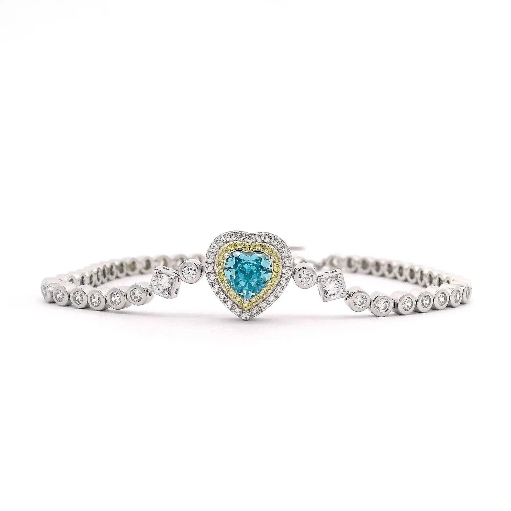 Omnia Almas Blue Heart Radiance Tennis Bracelet in 92.5 Silver with High Quality Simulated Diamonds - OMNIASTORES UAE