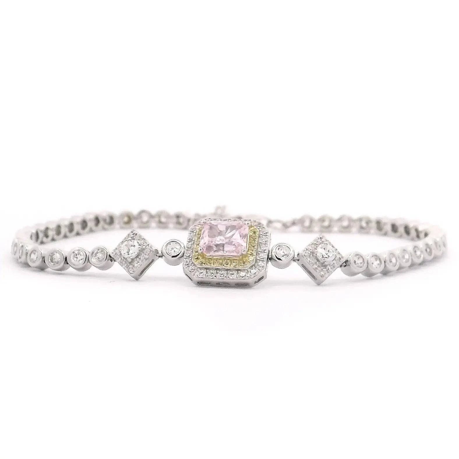 Omnia Almas Pink Glow Tennis Bracelet in 92.5 Silver with High Quality Simulated Diamonds - OMNIASTORES UAE