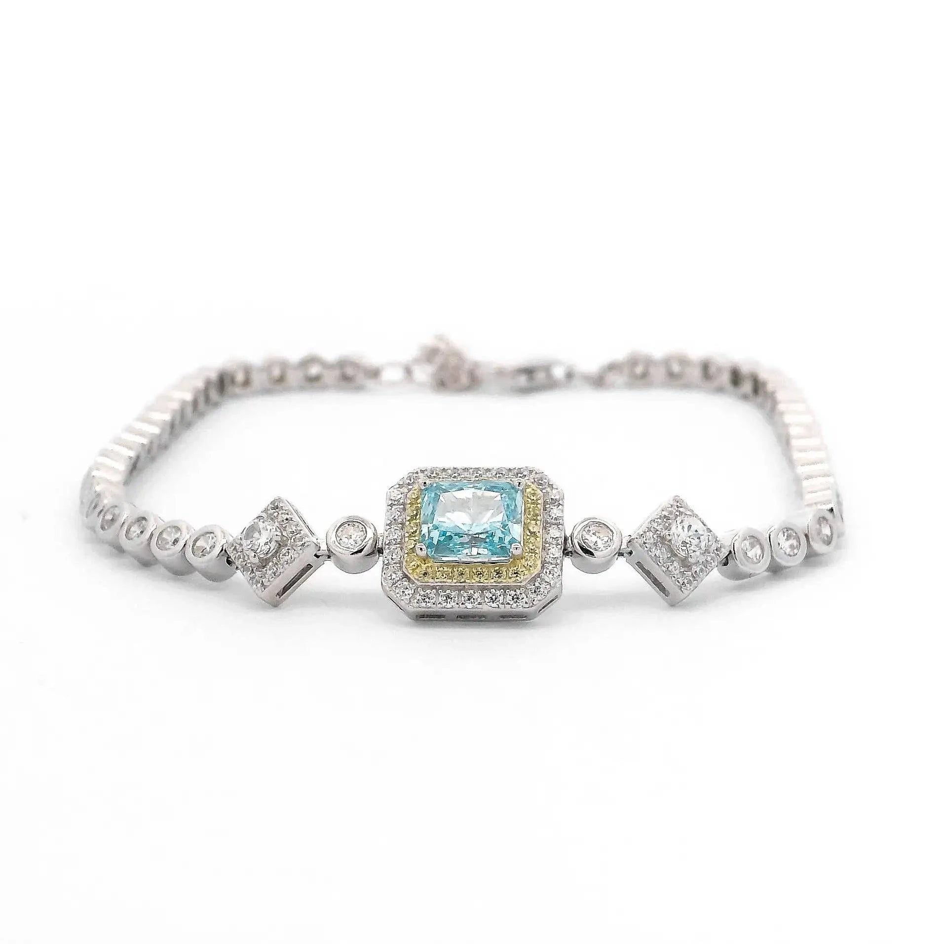 Omnia Almas Blue Elegance Tennis Bracelet in 92.5 Silver with High Quality Simulated Diamonds - OMNIASTORES UAE