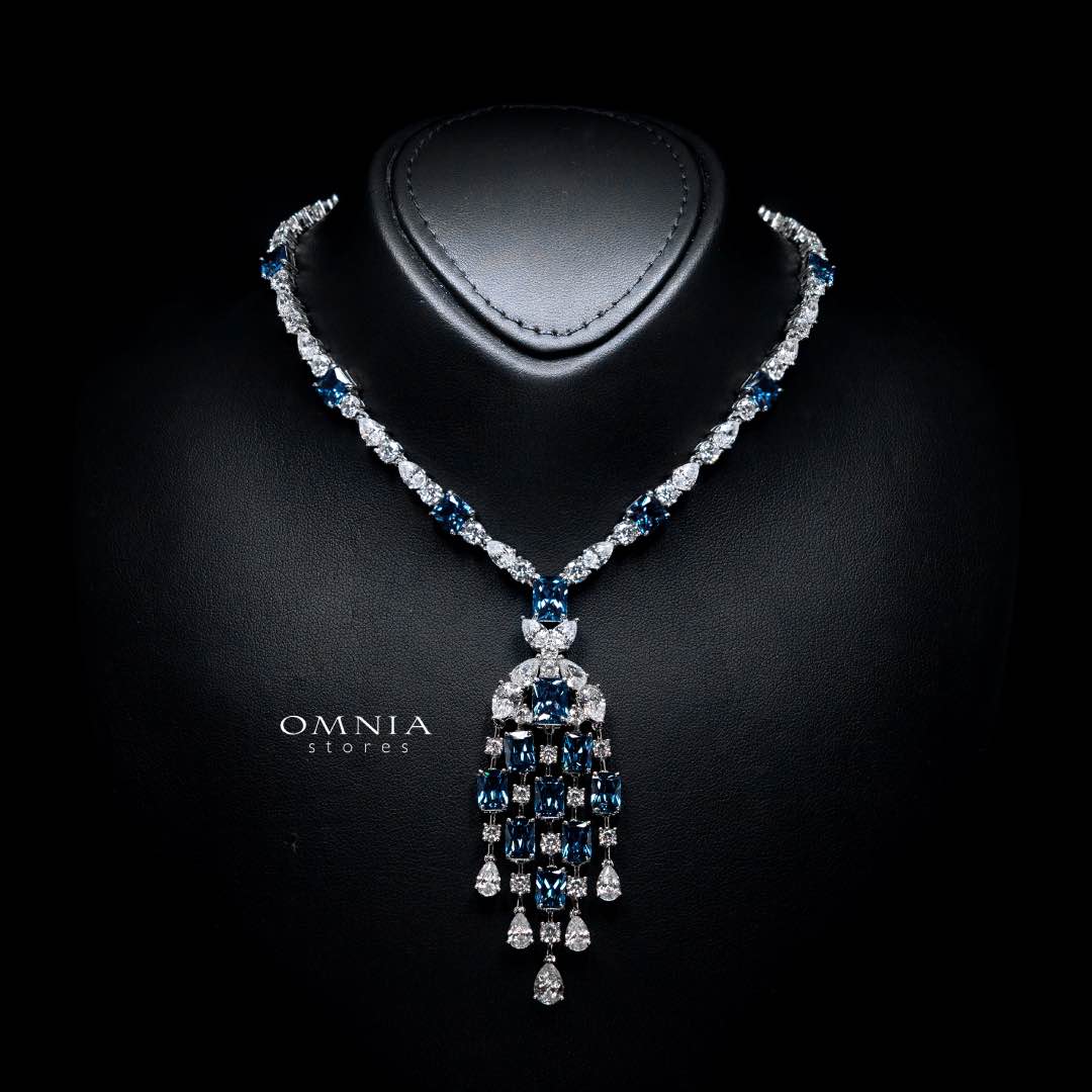 Omnia Israa Blue Necklace In 92.5 Silver High Quality Simulated diamonds