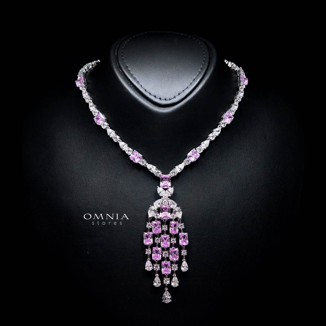 Omnia Israa Pink Necklace In 92.5 Silver High Quality Simulated diamonds