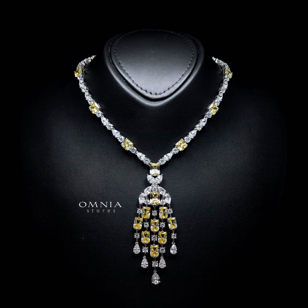 Omnia Israa Yellow Necklace In 92.5 Silver High Quality Simulated diamonds