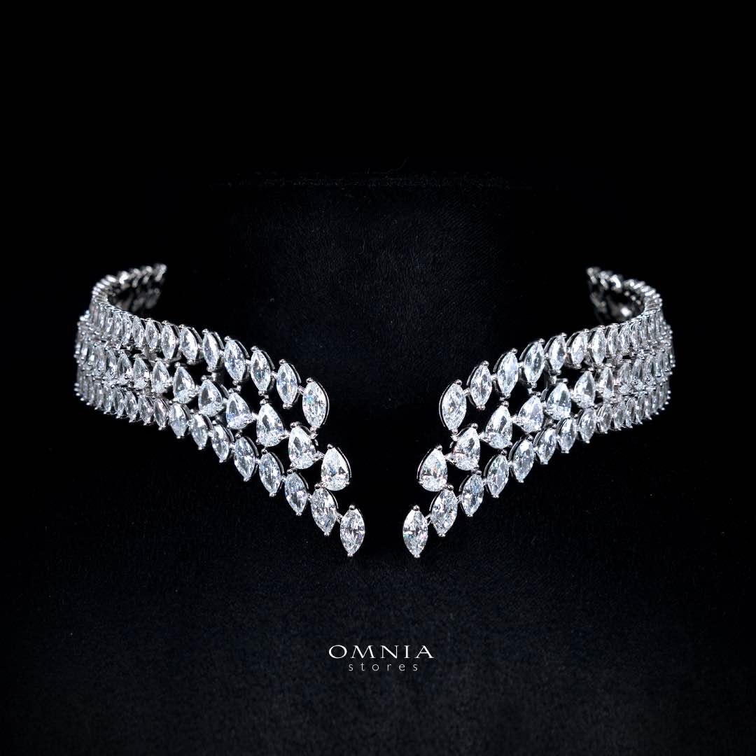 Omnia Sephy White Choker Necklace With High Quality Simulated Diamonds In 925 Silver