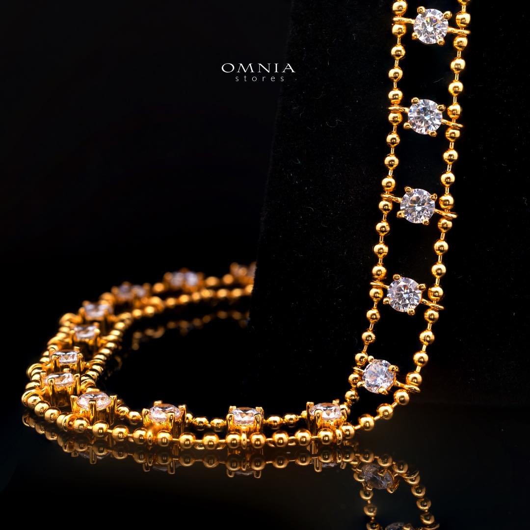 Omnia Aroos Gold Necklace With High Quality White Simulated Diamonds Stones in 925 Silver 40cm