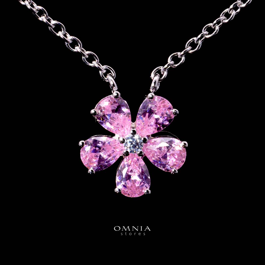 قلادة Omnia Pink Blossom من الفضة عيار 925 مرصعة بالألماس المحاكي عالي الجودة
