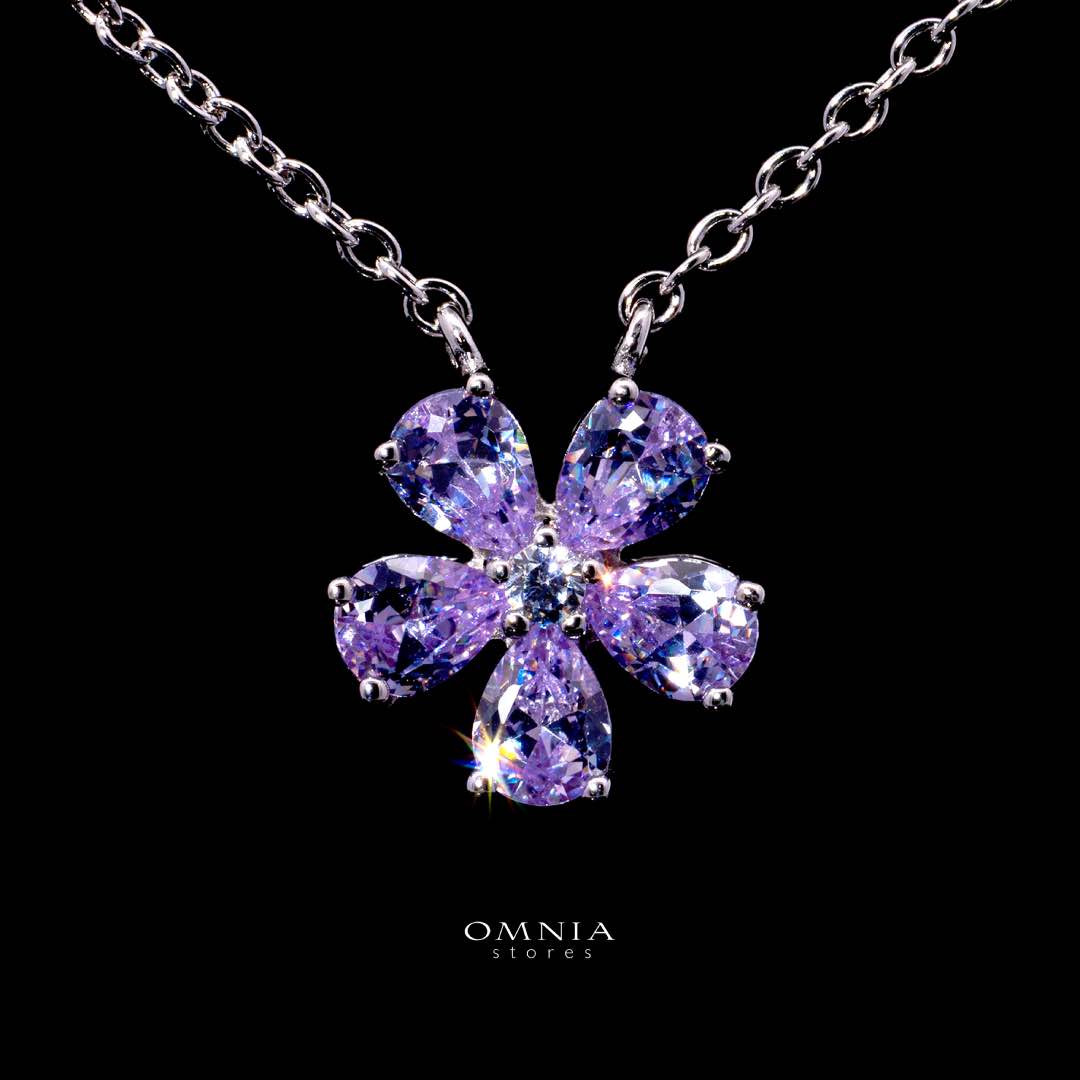 قلادة Omnia Purple Bloom من الفضة عيار 925 مع ألماس محاكي عالي الجودة