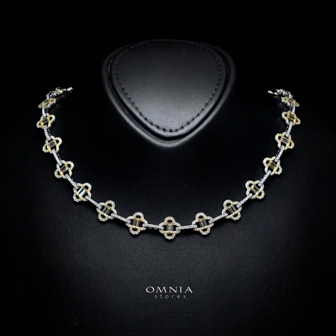 Omnia Amna Gold and White Necklace in 925 Silver High Quality Simulated Diamonds