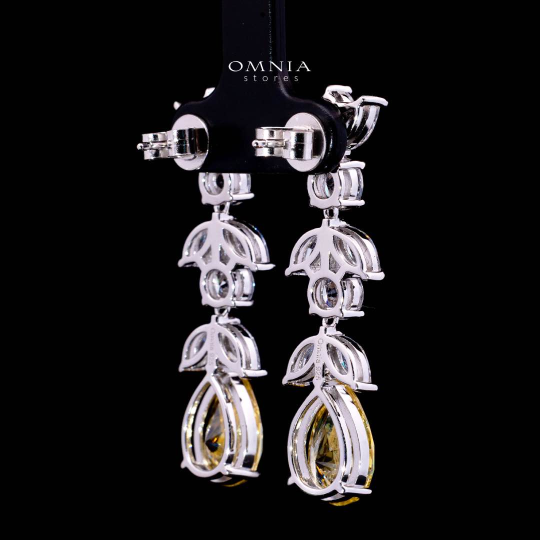 Omnia Dia White and Yellow Drop Earrings With High Quality Simulated Diamonds In 925 Silver