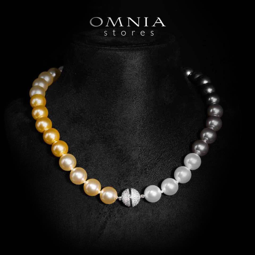 Omnia Sahana Multi Color Pearl Necklace With High Quality Lab Crafted Stones In 925 Silver