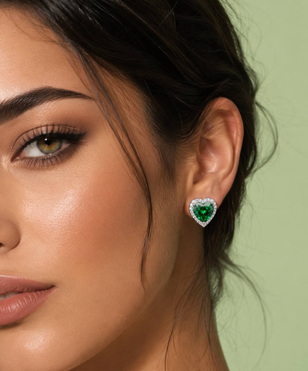 Samiha Green Heart Earrings In 925 Silver High Quality Simulated Diamond