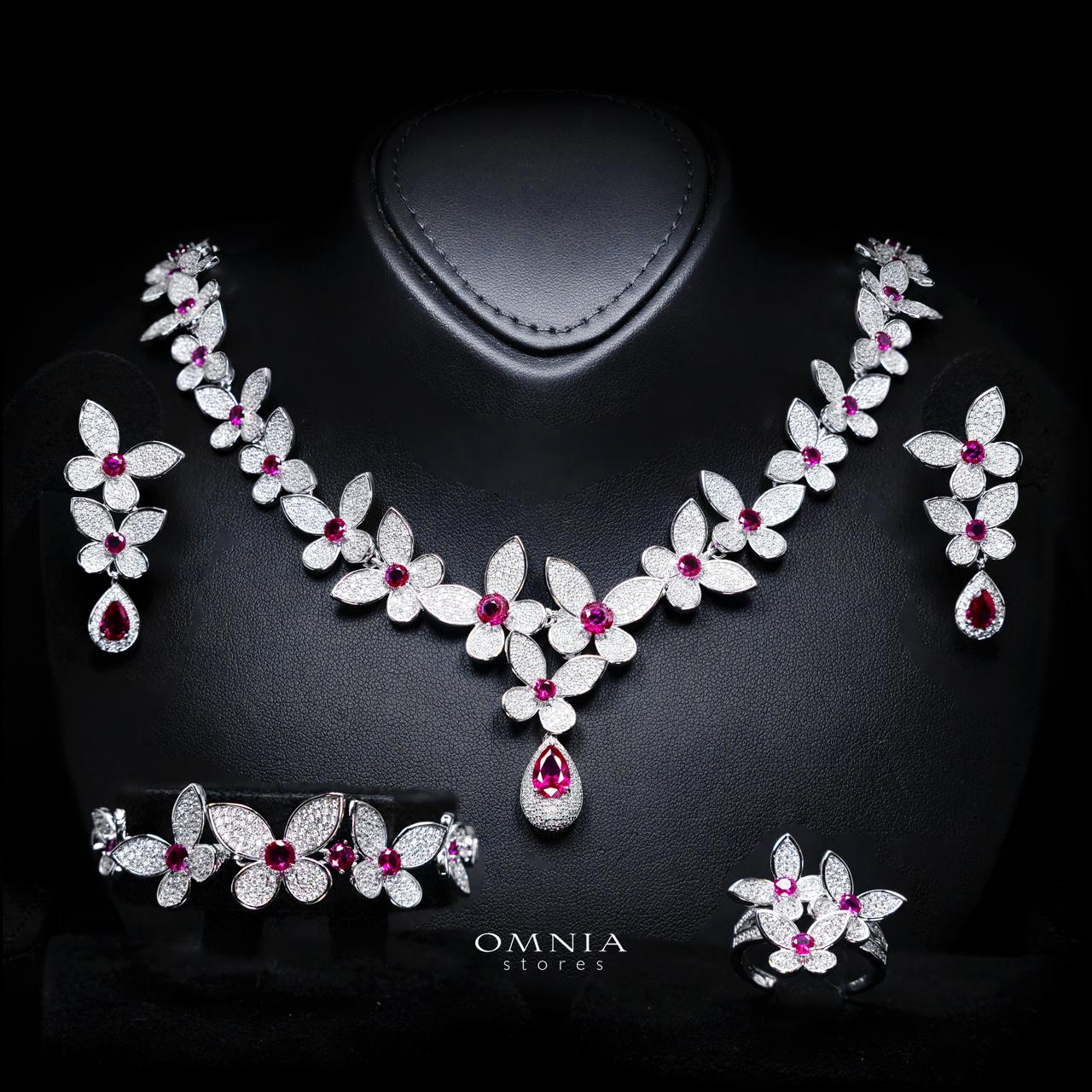Xaila Ruby Red Luxury Bridal Full Set with High-Quality Simulated Diamonds – Rhodium Plated