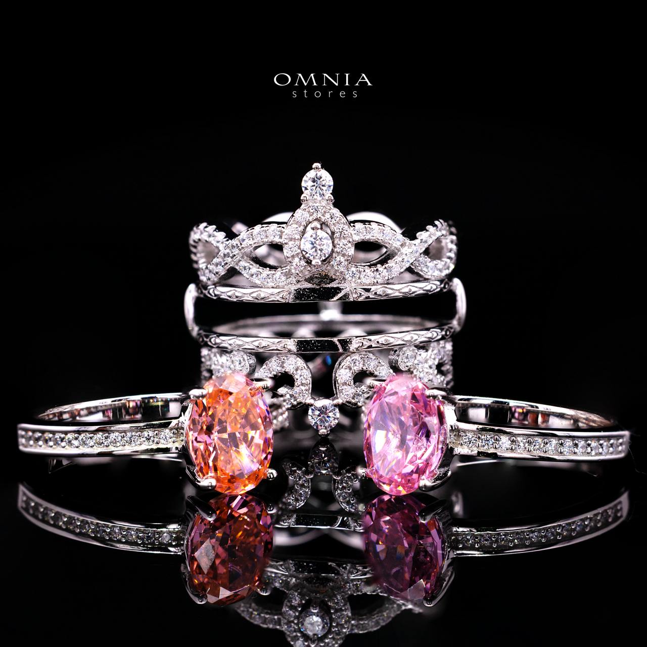 Carlyn Royal Crown Interchangeable Ring Set with Certified Premium Simulated Diamonds in 925 Sterling Silver