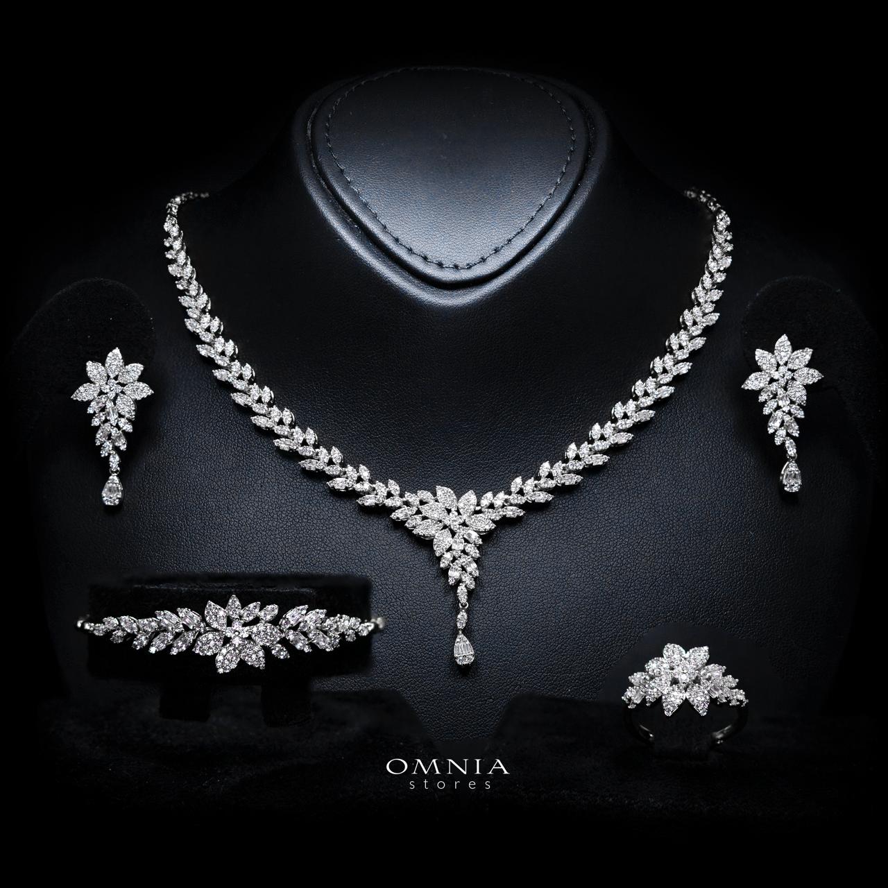 Farrah White Luxury Bridal Full Set with High-Quality Simulated Diamonds – Rhodium Plated