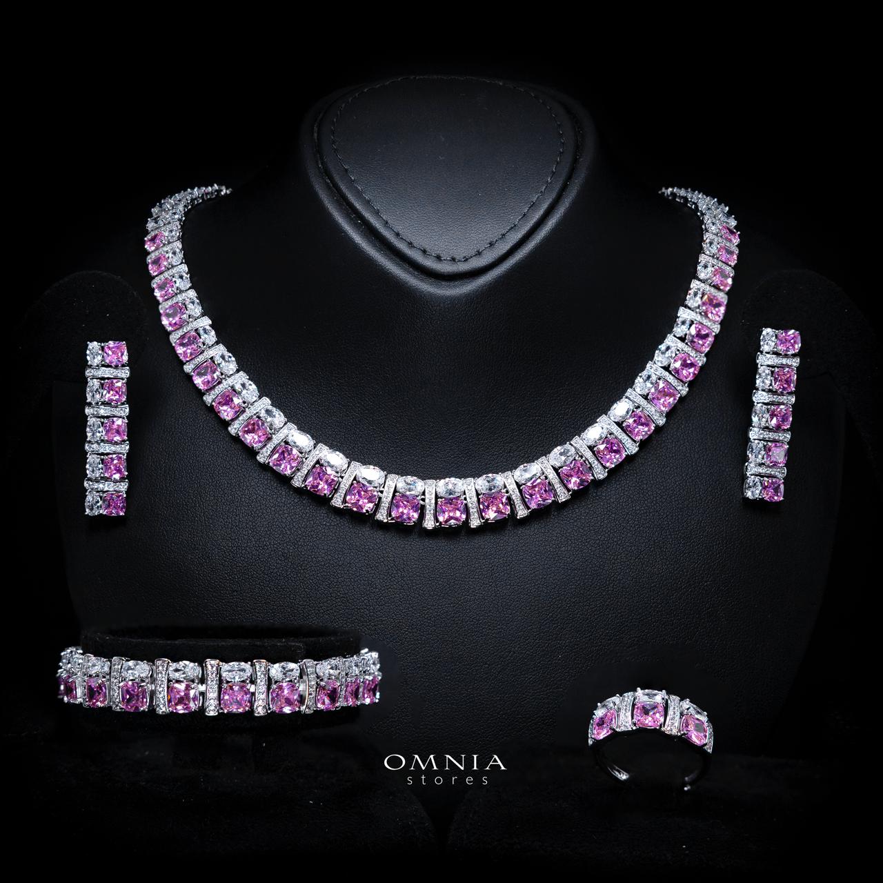 Marley Pink Bridal Full Set with High-Quality Simulated Diamonds – Rhodium Plated