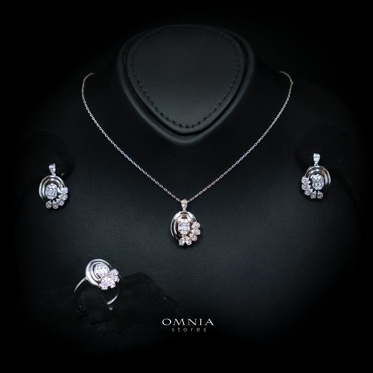 Raneesa White Luxury Jewelry Set – Necklace, Earrings & Ring with High-Quality Simulated Diamonds and Rhodium Plating