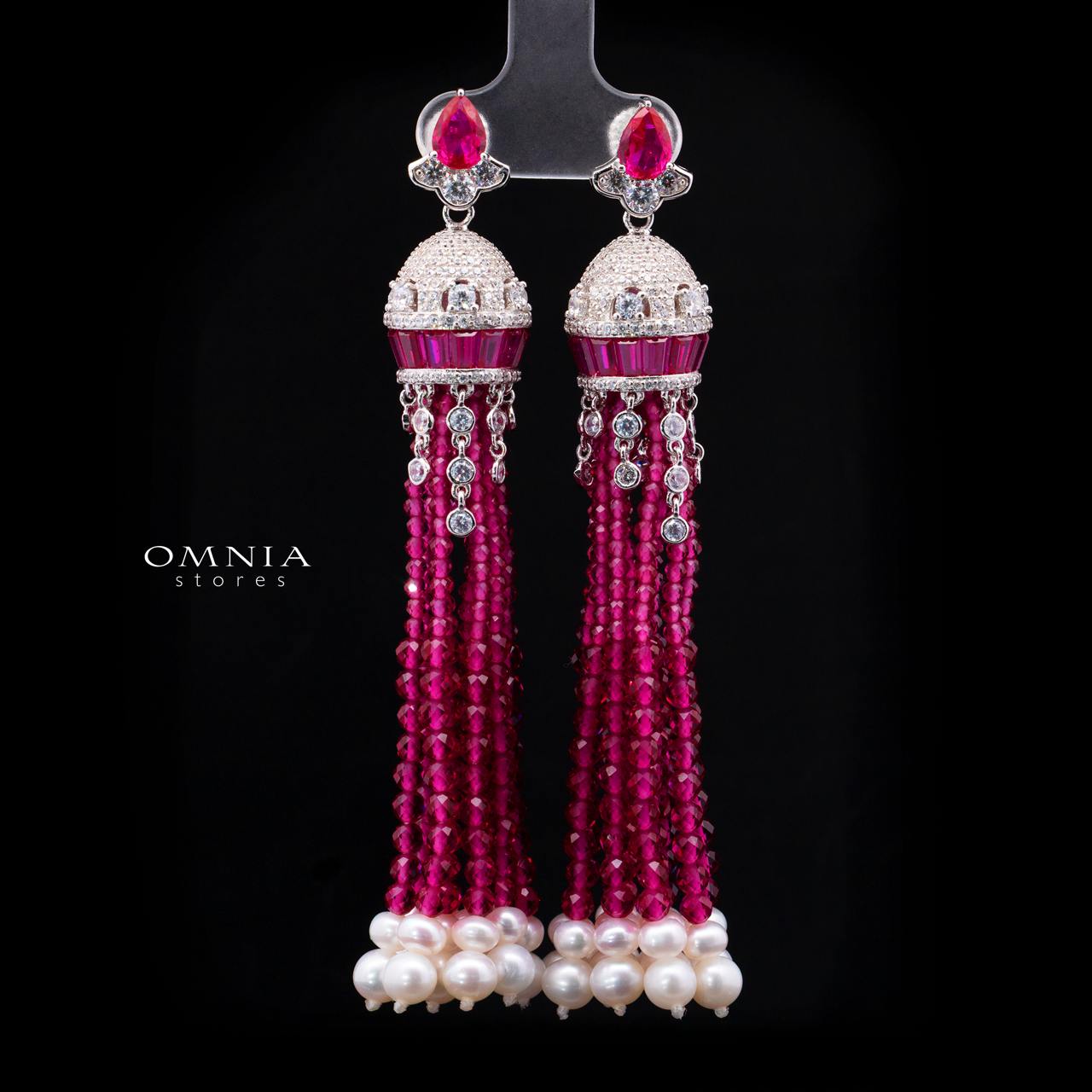 Ghaliya Pink Pearl Drop Earrings with High-Quality Premium Simulated Diamonds in 925 Sterling Silver